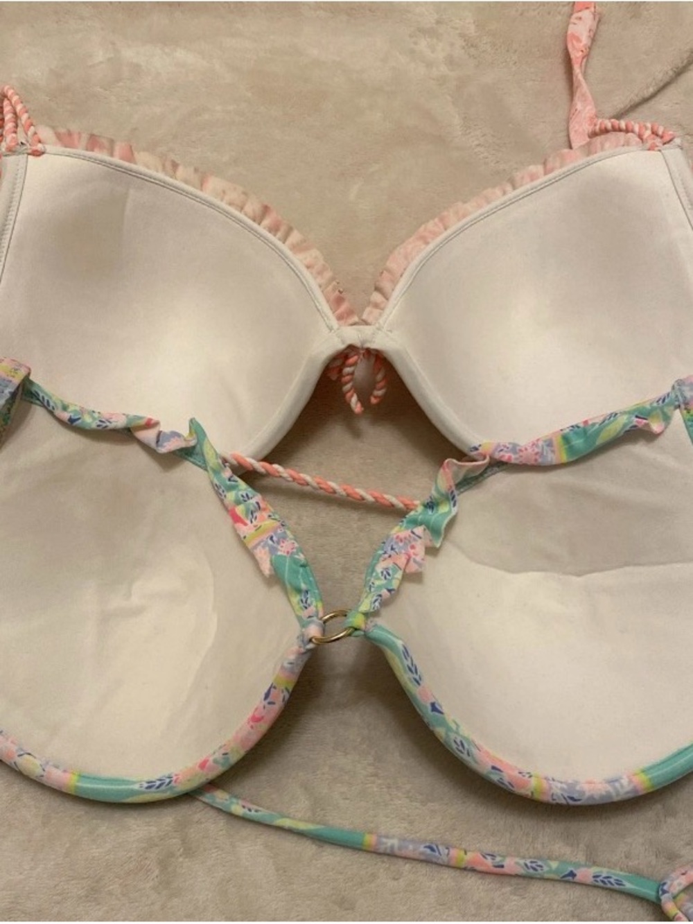 Victoria's Secret White & Peach Ruffle Halter Bikini Set - Picture 12 of 16
